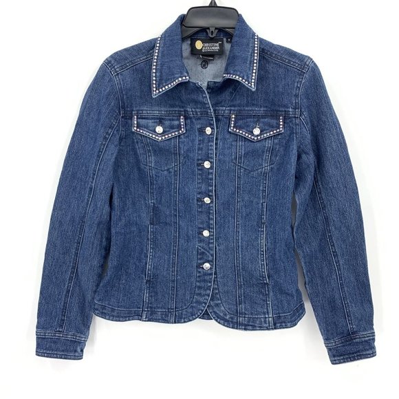Christine Alexander Jackets & Blazers - Christine Alexander Rhinestone Bedazzled Denim Jacket KISSES Crystals Womens S